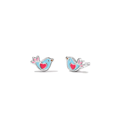 Enamel Bird Stud Earrings in Sterling Silver Earrings Bevilles 