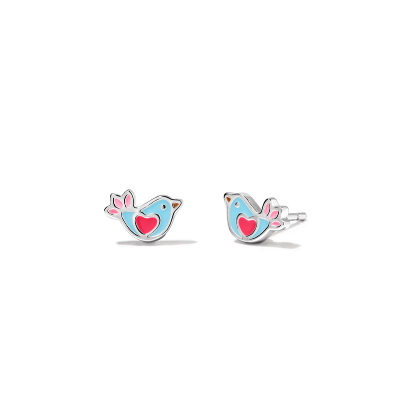Enamel Bird Stud Earrings in Sterling Silver Earrings Bevilles 