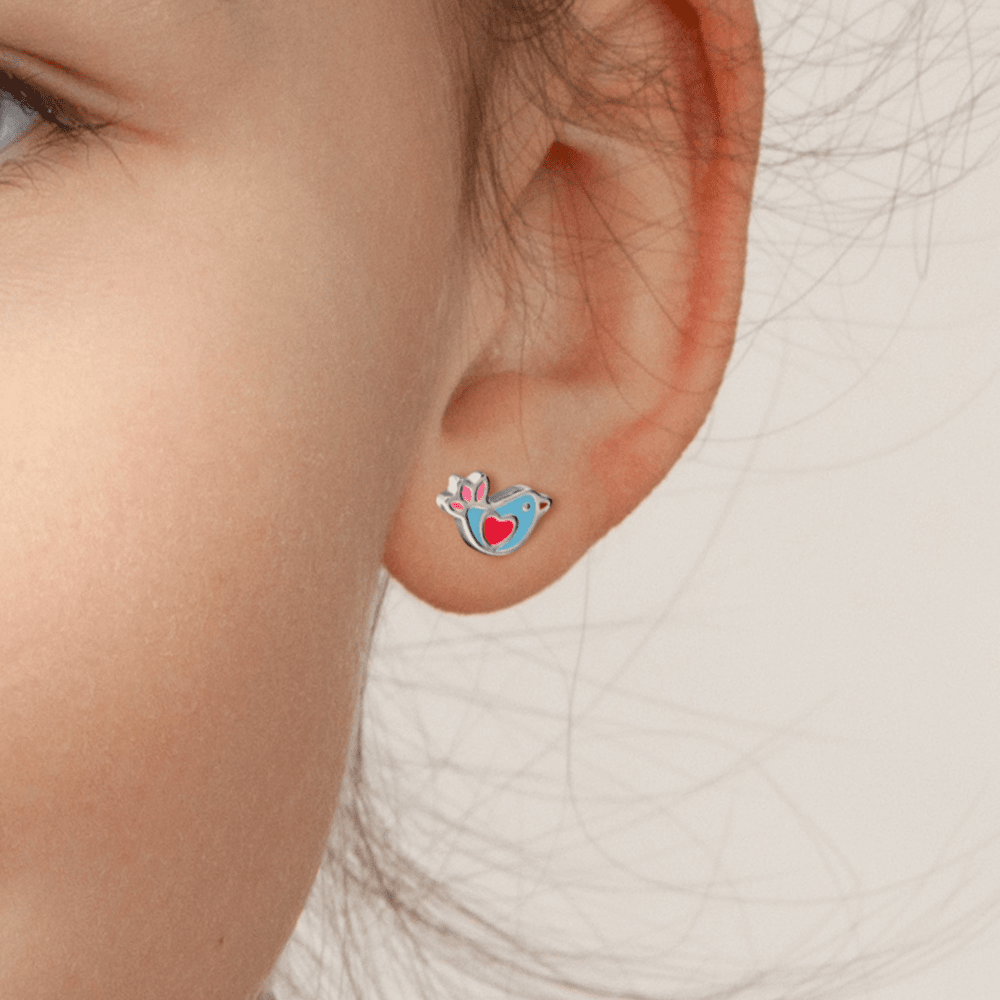 Enamel Bird Stud Earrings in Sterling Silver Earrings Bevilles 