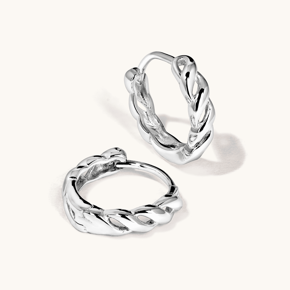 Braided Huggie Earrings in Sterling Silver Earrings Bevilles 