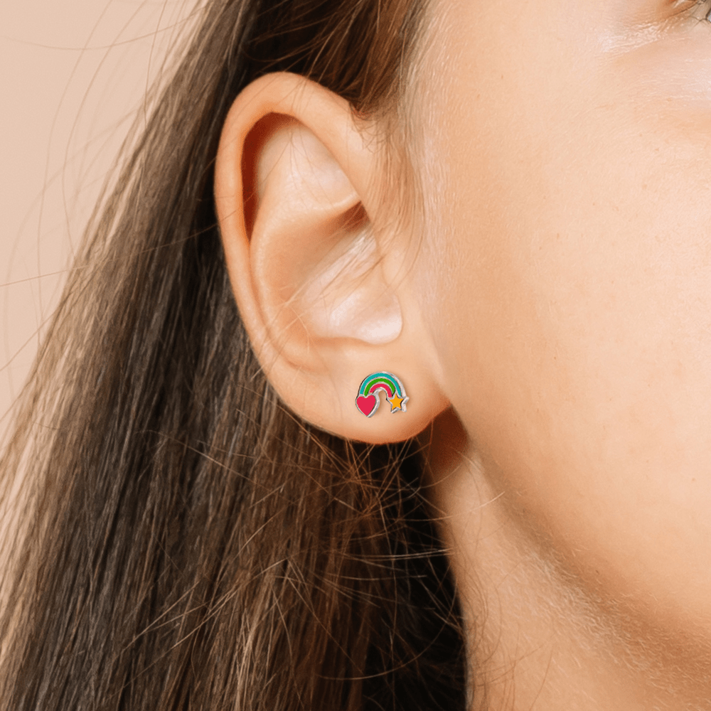 Enamel Rainbow Stud Earrings in Sterling Silver Earrings Bevilles 