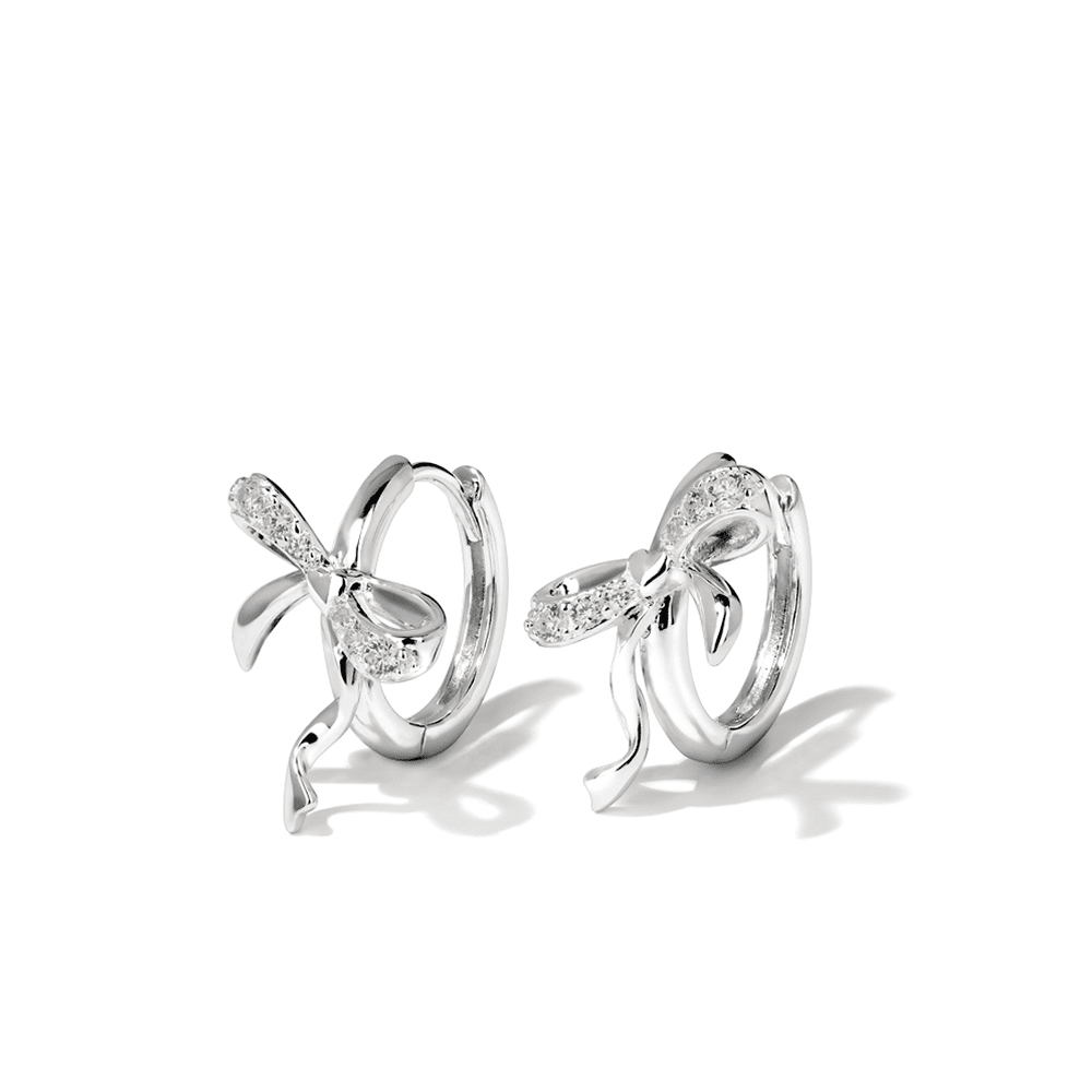 Cubic Zirconia Ribbon Huggie Earrings in Sterling Silver Earrings Bevilles 
