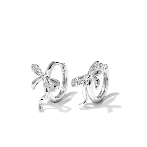 Cubic Zirconia Ribbon Huggie Earrings in Sterling Silver Earrings Bevilles 
