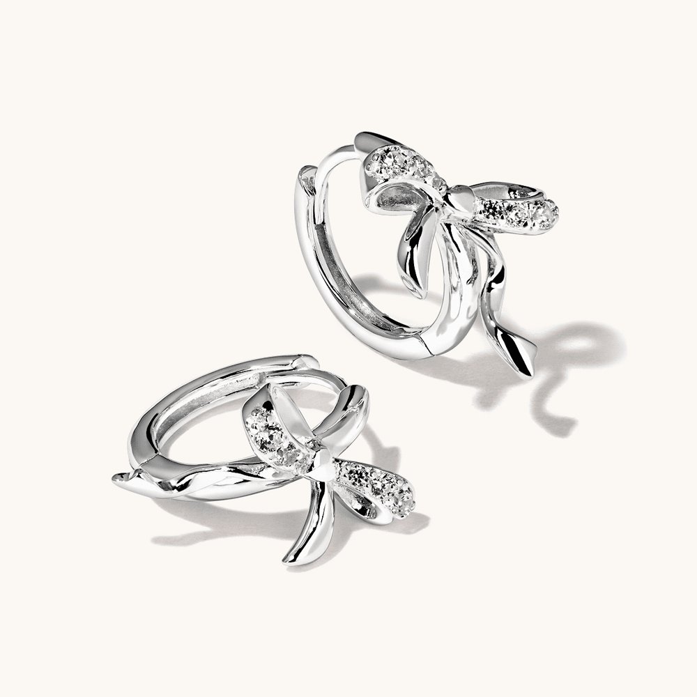 Cubic Zirconia Ribbon Huggie Earrings in Sterling Silver Earrings Bevilles 