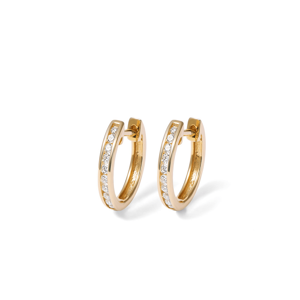 12mm Channel Huggie Earrings with 0.20tw of Laboratory-Grown Diamonds in 9kt Yellow Gold Earrings Bevilles 