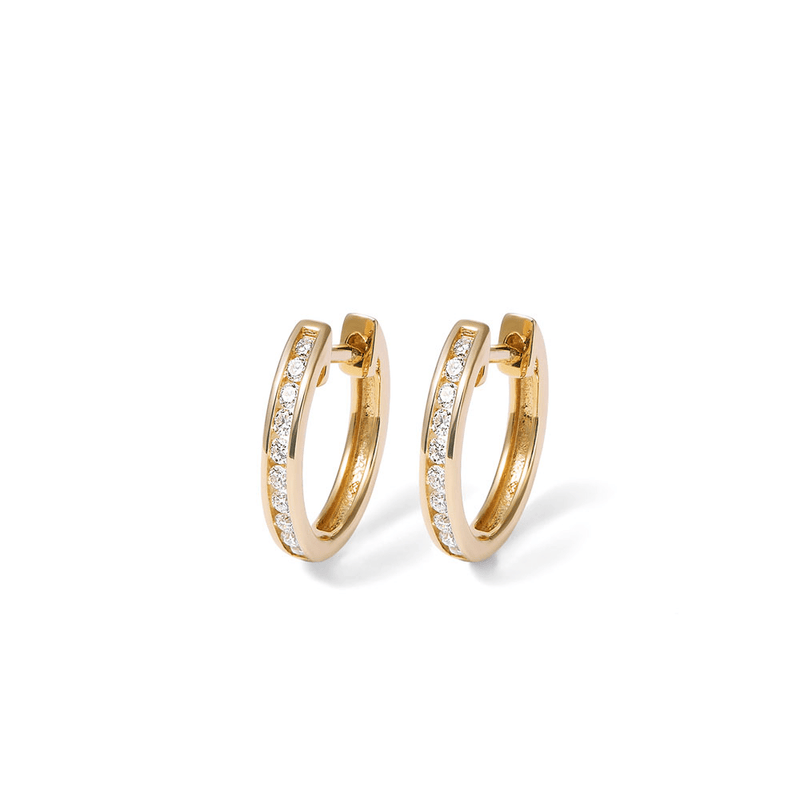 12mm Channel Huggie Earrings with 0.20tw of Laboratory-Grown Diamonds in 9kt Yellow Gold Earrings Bevilles 