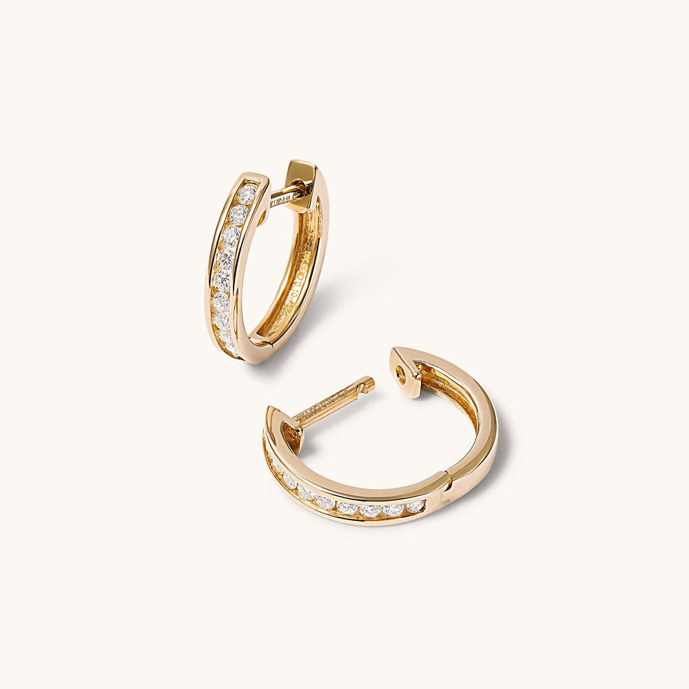 12mm Channel Huggie Earrings with 0.20tw of Laboratory-Grown Diamonds in 9kt Yellow Gold Earrings Bevilles 