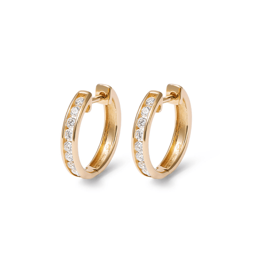 14mm Channel Huggie Earrings with 0.50tw of Laboratory-Grown Diamonds in 9kt Yellow Gold Earrings Bevilles 