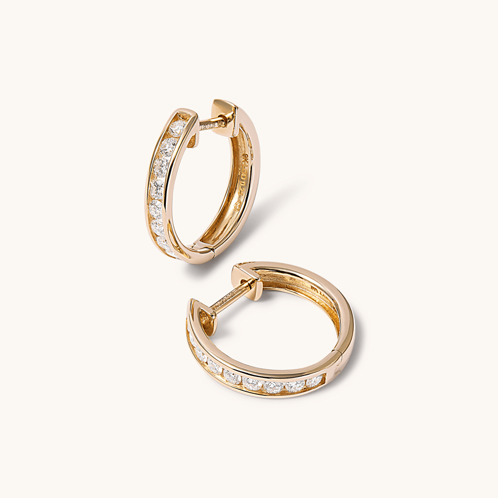 14mm Channel Huggie Earrings with 0.50tw of Laboratory-Grown Diamonds in 9kt Yellow Gold Earrings Bevilles 
