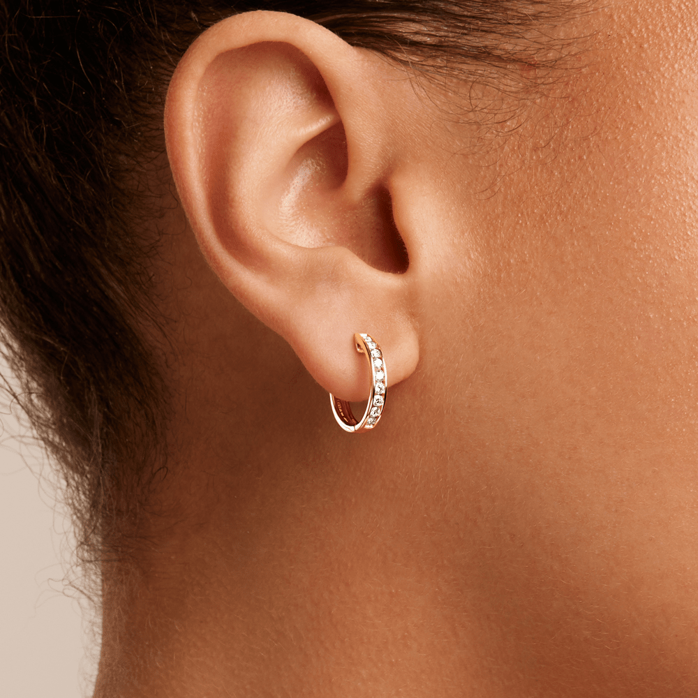 14mm Channel Huggie Earrings with 0.50tw of Laboratory-Grown Diamonds in 9kt Yellow Gold Earrings Bevilles 