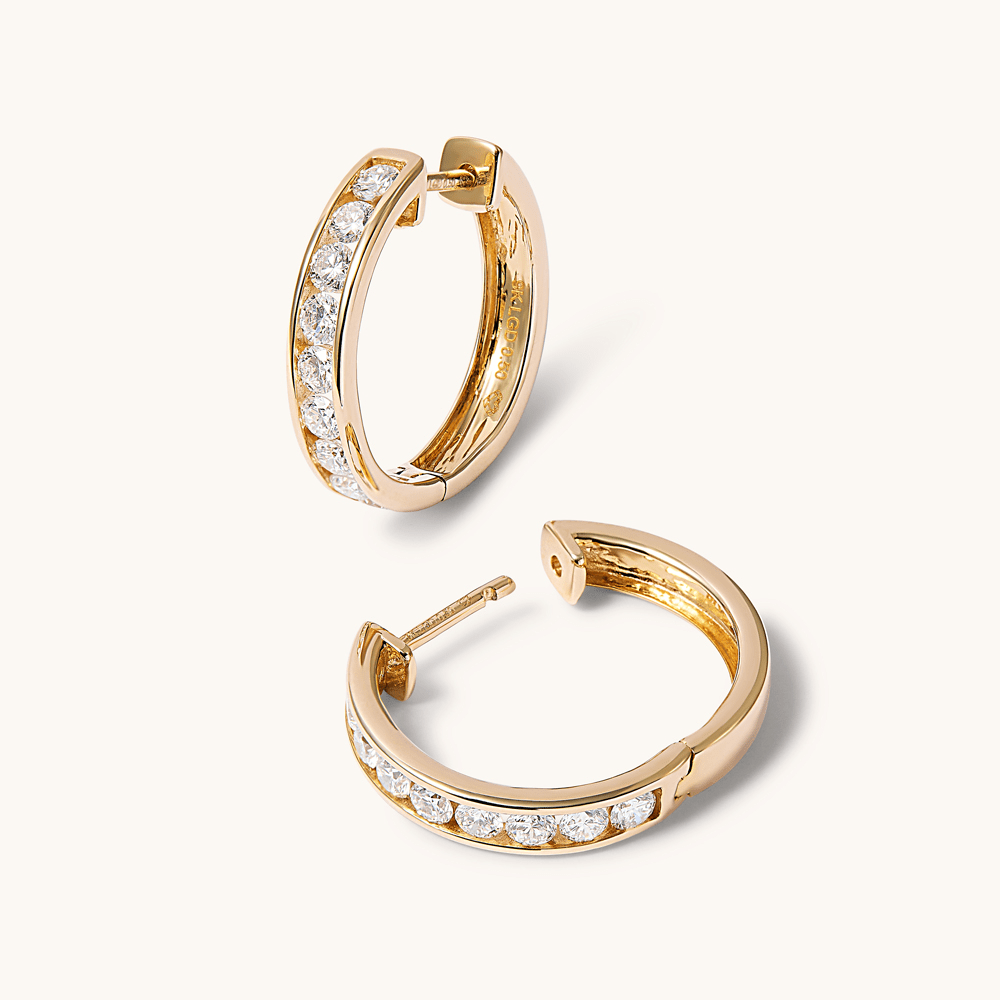 18mm Channel Huggie Earrings with 1.00tw of Laboratory-Grown Diamonds in 9kt Yellow Gold Earrings Bevilles 