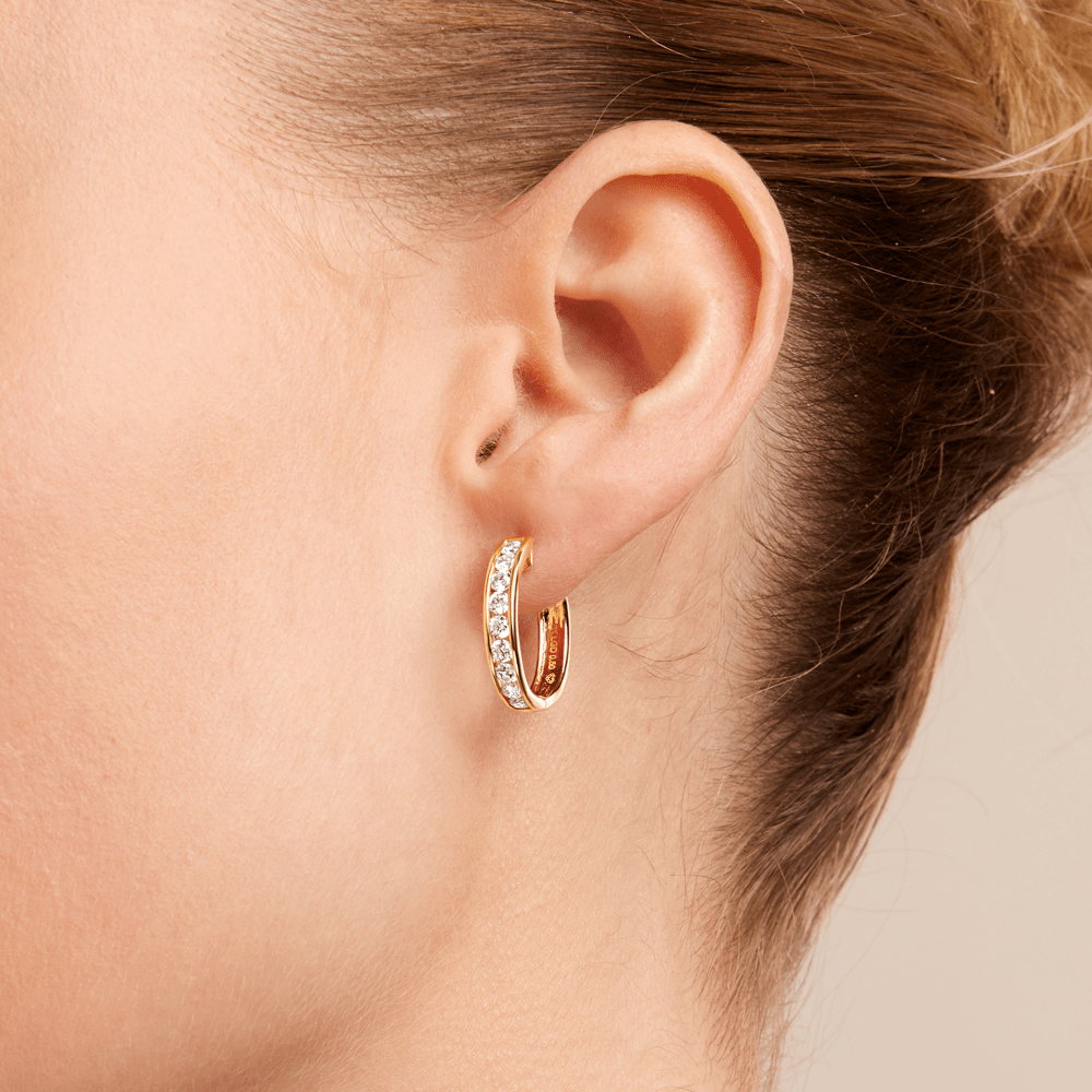 18mm Channel Huggie Earrings with 1.00tw of Laboratory-Grown Diamonds in 9kt Yellow Gold Earrings Bevilles 