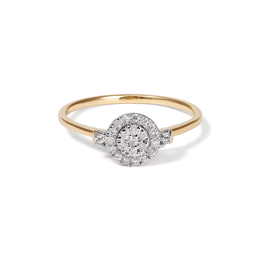 Multi Round Halo Ring with 0.12tw of Diamonds in 9kt Yellow Gold Rings Bevilles 