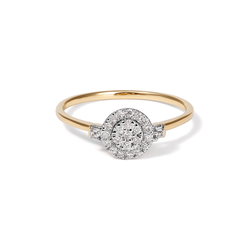 Multi Round Halo Ring with 0.12tw of Diamonds in 9kt Yellow Gold Rings Bevilles 