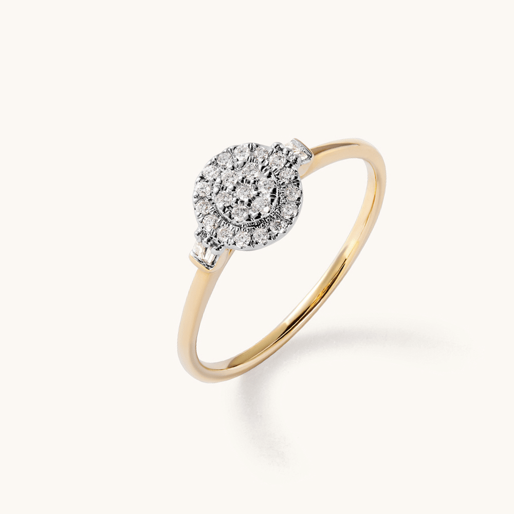 Multi Round Halo Ring with 0.12tw of Diamonds in 9kt Yellow Gold Rings Bevilles 
