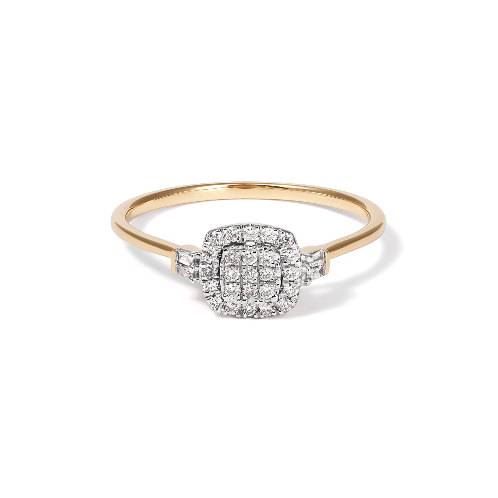 Multi Cushion Halo Ring with 0.12tw of Diamonds in 9kt Yellow Gold Rings Bevilles 