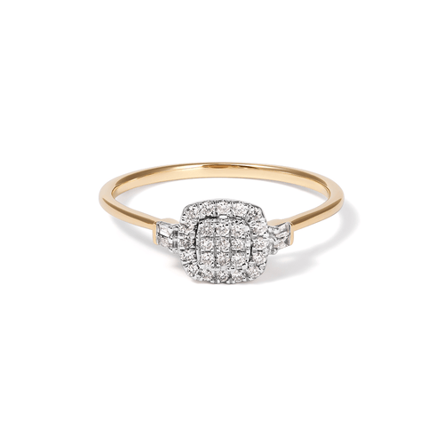 Multi Cushion Halo Ring with 0.12tw of Diamonds in 9kt Yellow Gold Rings Bevilles 