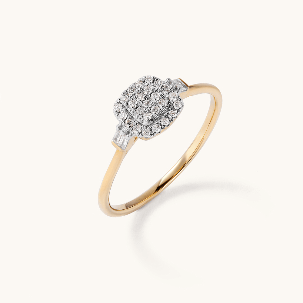 Multi Cushion Halo Ring with 0.12tw of Diamonds in 9kt Yellow Gold Rings Bevilles 
