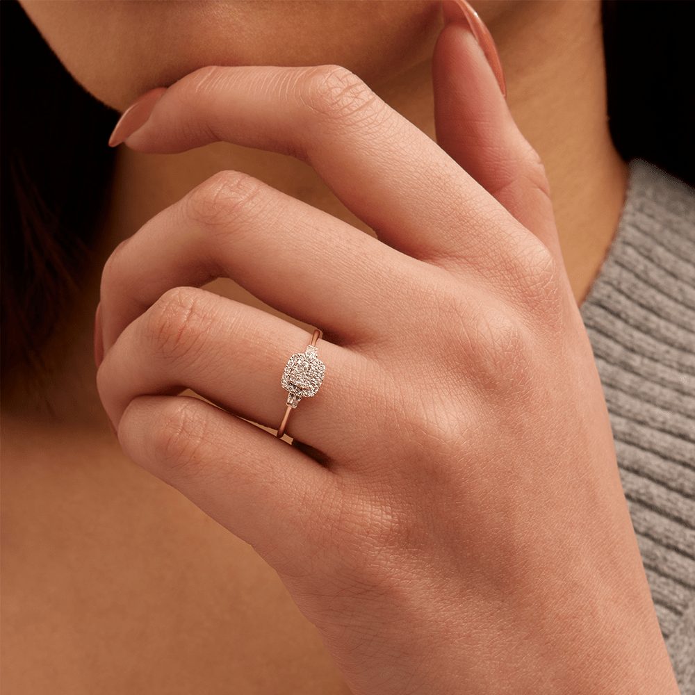 Multi Cushion Halo Ring with 0.12tw of Diamonds in 9kt Yellow Gold Rings Bevilles 