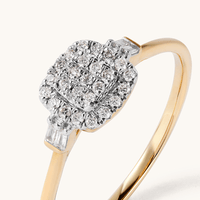 Multi Cushion Halo Ring with 0.12tw of Diamonds in 9kt Yellow Gold Rings Bevilles 