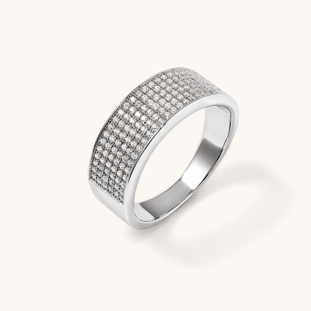 Cubic Zirconia Pave Cigar Band in Sterling Silver Rings Bevilles 