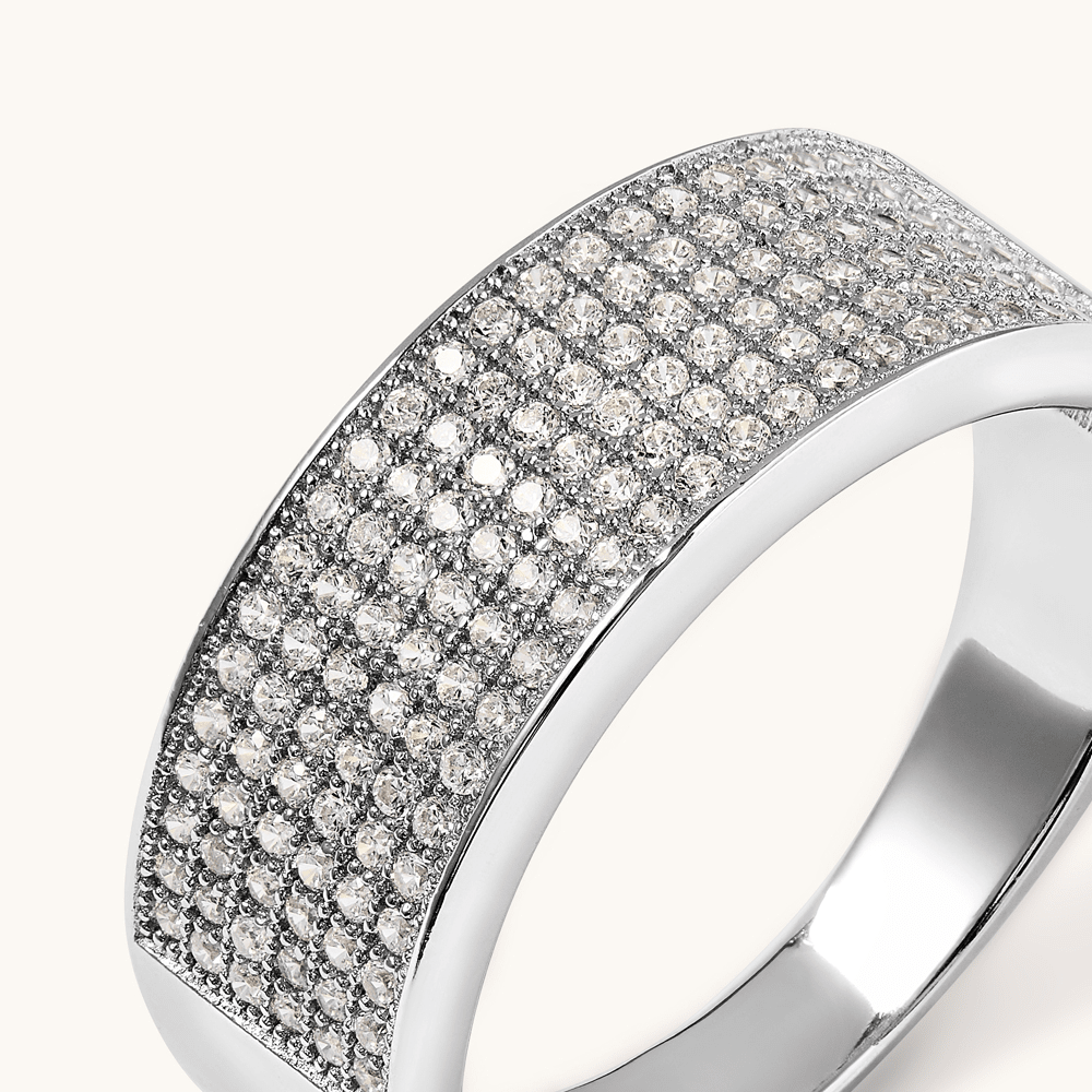 Cubic Zirconia Pave Cigar Band in Sterling Silver Rings Bevilles 