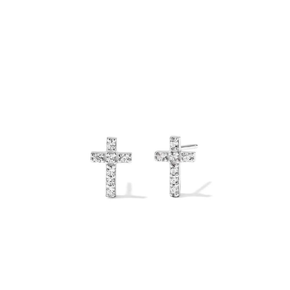 Cubic Zirconia Cross Stud Earrings in Sterling Silver Earrings Bevilles 