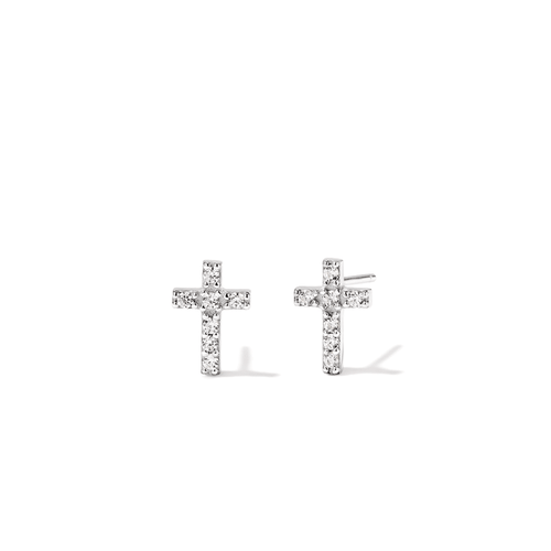 Cubic Zirconia Cross Stud Earrings in Sterling Silver Earrings Bevilles 