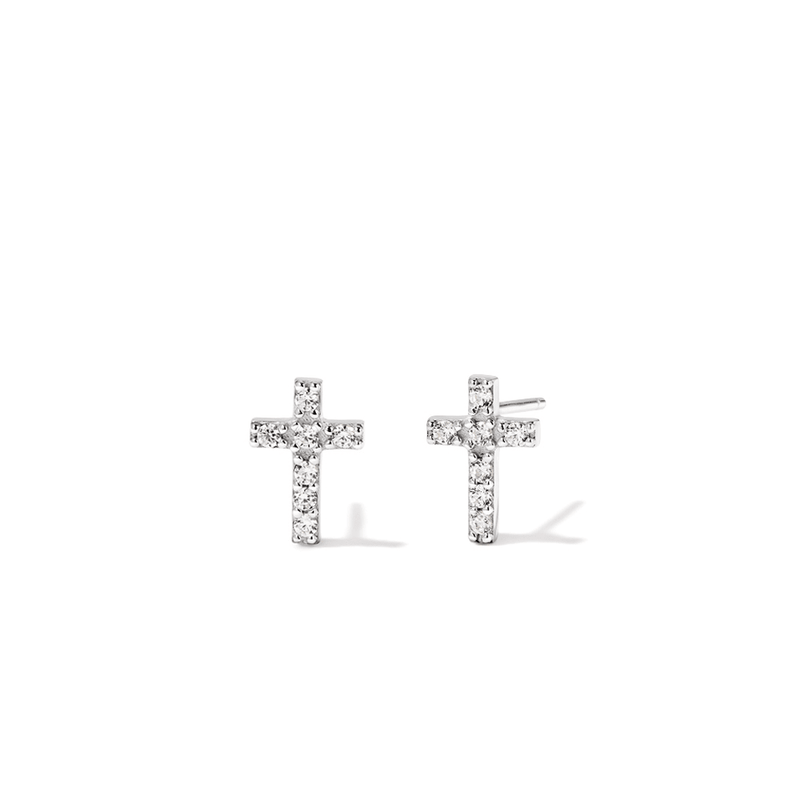 Cubic Zirconia Cross Stud Earrings in Sterling Silver Earrings Bevilles 