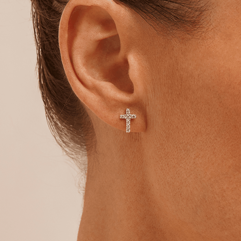 Cubic Zirconia Cross Stud Earrings in Sterling Silver Earrings Bevilles 