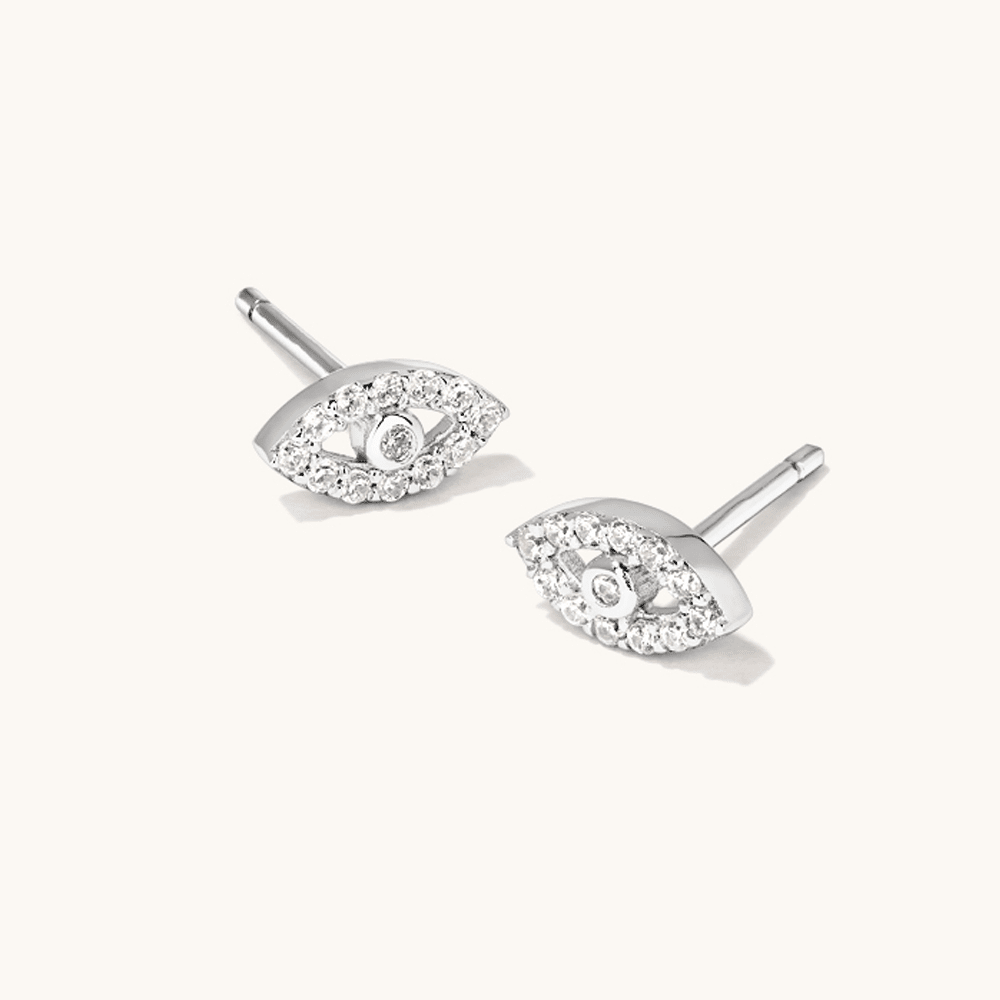 Cubic Zirconia Evil Eye Stud Earrings in Sterling Silver Earrings Bevilles 