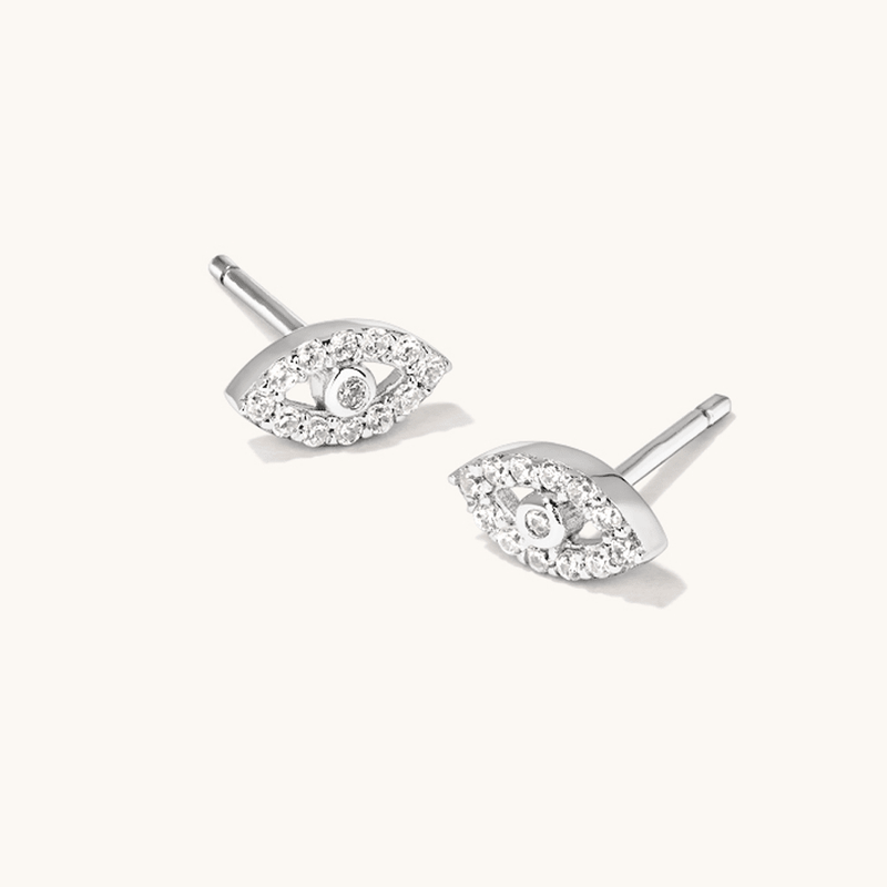 Cubic Zirconia Evil Eye Stud Earrings in Sterling Silver Earrings Bevilles 