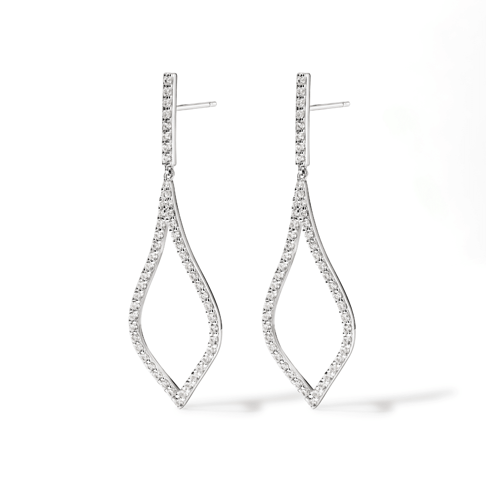 Cubic Zirconia Pave Flame Drop Stud Earrings in Sterling Silver Earrings Bevilles 