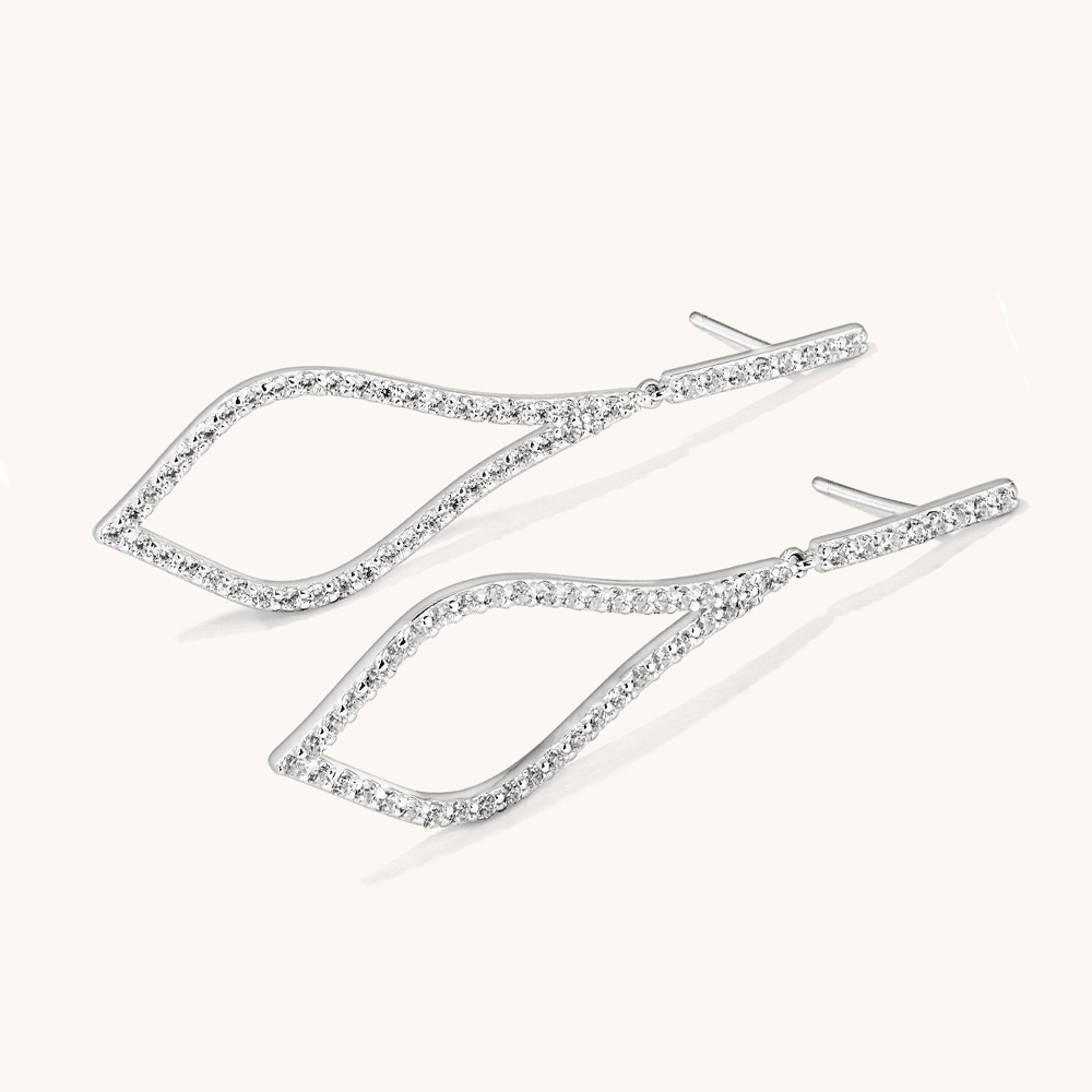 Cubic Zirconia Pave Flame Drop Stud Earrings in Sterling Silver Earrings Bevilles 