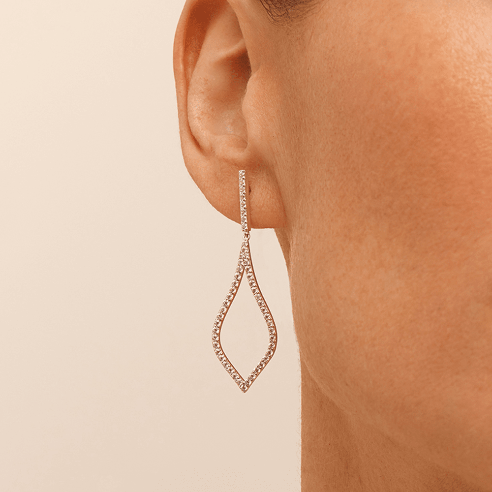 Cubic Zirconia Pave Flame Drop Stud Earrings in Sterling Silver Earrings Bevilles 