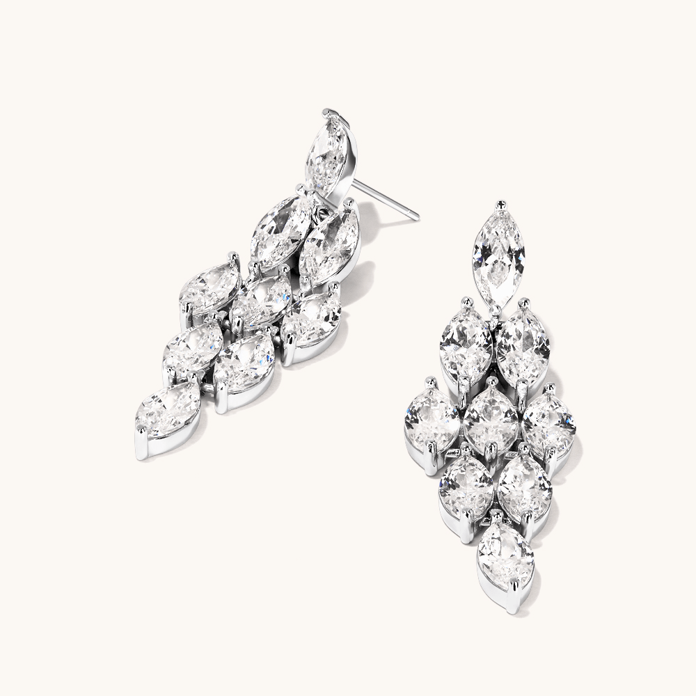Cubic Zirconia Marquise Waterfall Stud Earrings in Sterling Silver Earrings Bevilles 