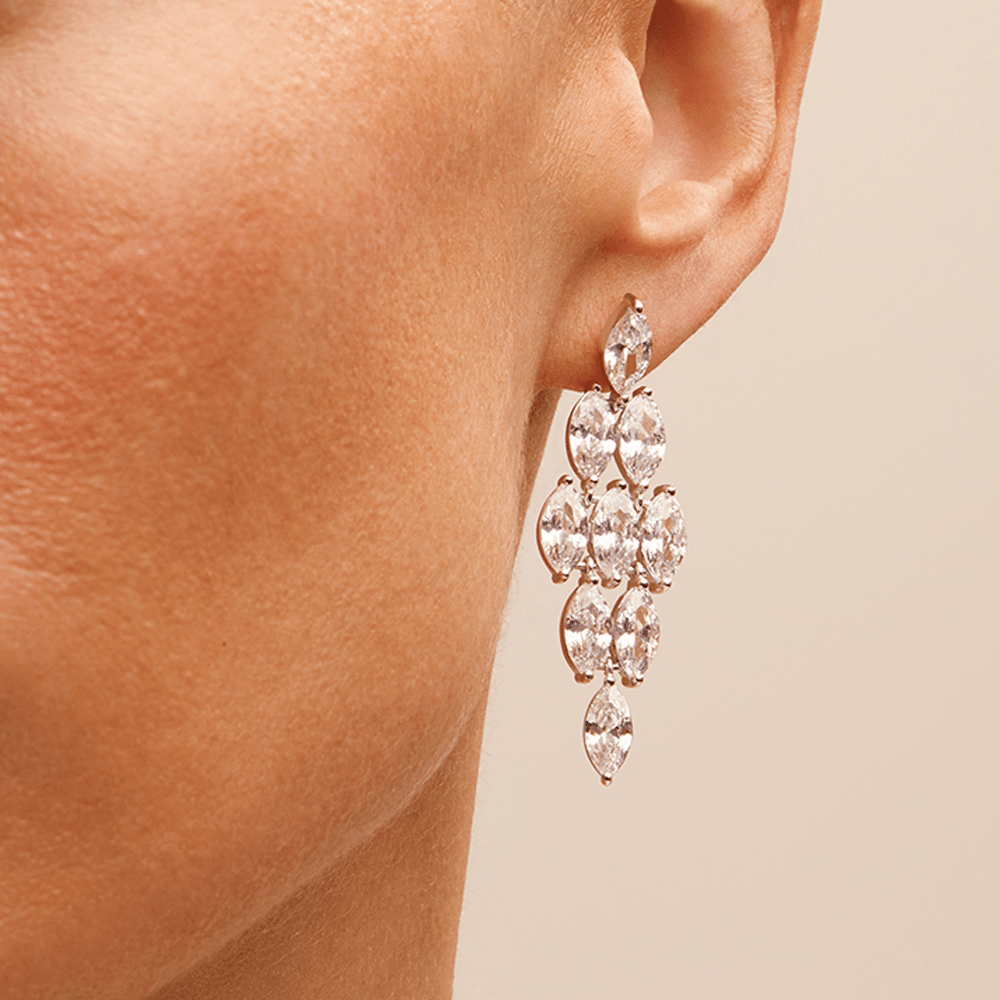 Cubic Zirconia Marquise Waterfall Stud Earrings in Sterling Silver Earrings Bevilles 