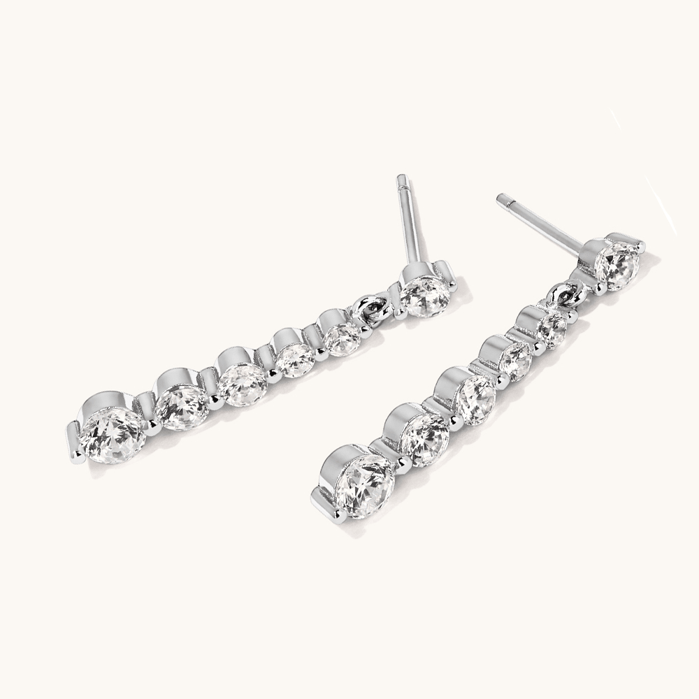 Cubic Zirconia Graduated Drop Stud Earrings in Sterling Silver Earrings Bevilles 