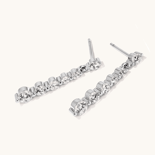 Cubic Zirconia Graduated Drop Stud Earrings in Sterling Silver Earrings Bevilles 