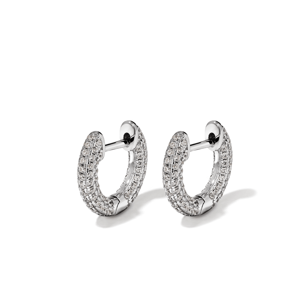 Cubic Zirconia Pave Huggie Earrings in Sterling Silver Earrings Bevilles 