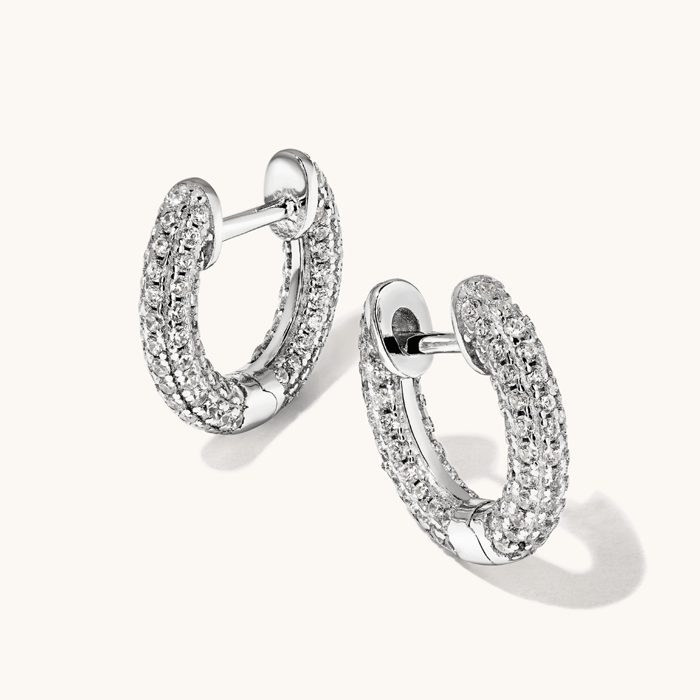Cubic Zirconia Pave Huggie Earrings in Sterling Silver Earrings Bevilles 