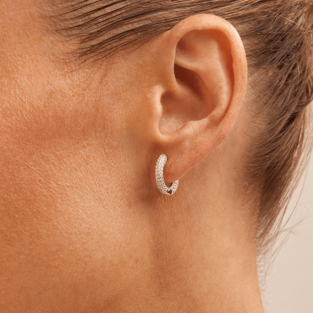 Cubic Zirconia Pave Huggie Earrings in Sterling Silver Earrings Bevilles 