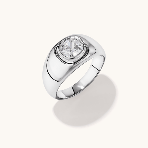 Cubic Zirconia Cushion Domed Signet Ring in Sterling Silver Rings Bevilles 