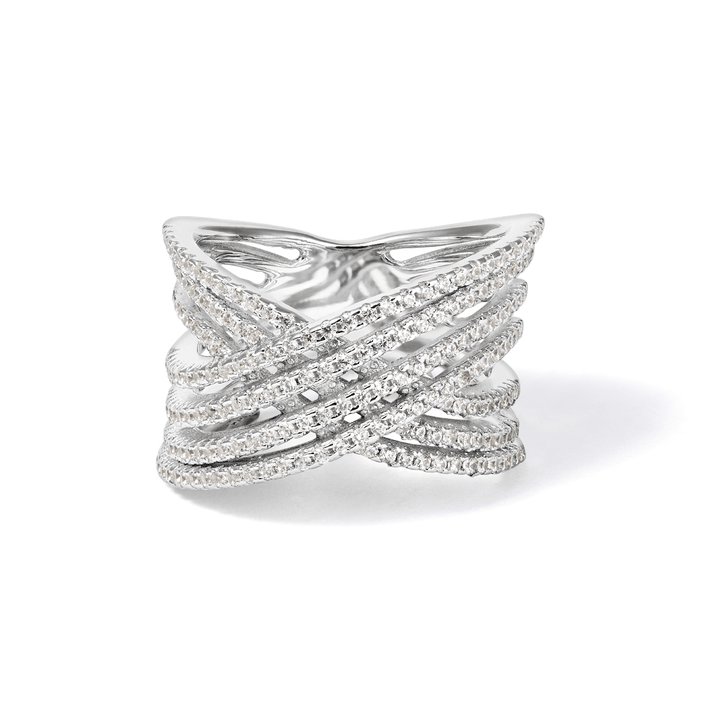 Cubic Zirconia Crossover Ring in Sterling Silver Rings Bevilles 