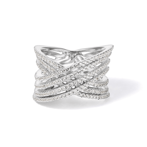 Cubic Zirconia Crossover Ring in Sterling Silver Rings Bevilles 