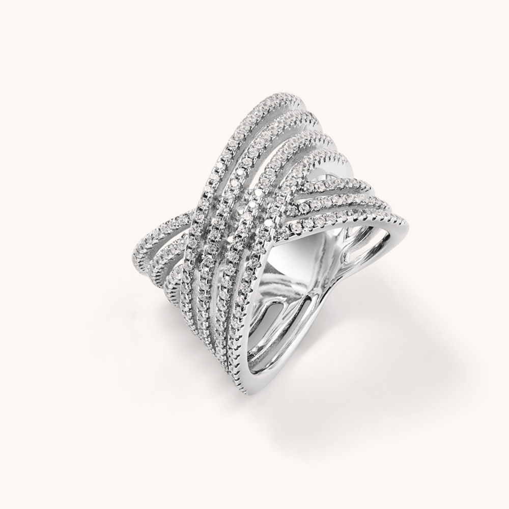 Cubic Zirconia Crossover Ring in Sterling Silver Rings Bevilles 