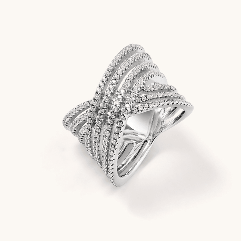 Cubic Zirconia Crossover Ring in Sterling Silver Rings Bevilles 
