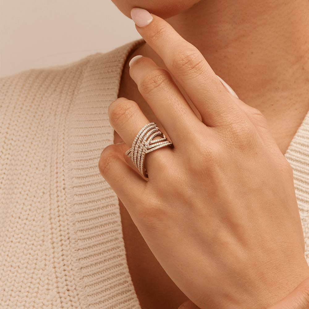 Cubic Zirconia Crossover Ring in Sterling Silver Rings Bevilles 