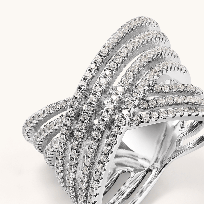 Cubic Zirconia Crossover Ring in Sterling Silver Rings Bevilles 