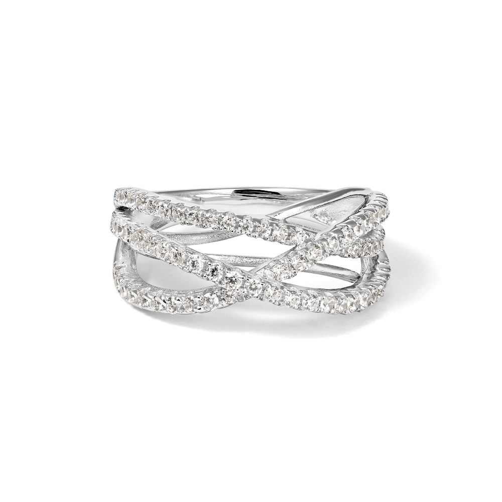 Cubic Zirconia Crossover Ring in Sterling Silver Rings Bevilles 
